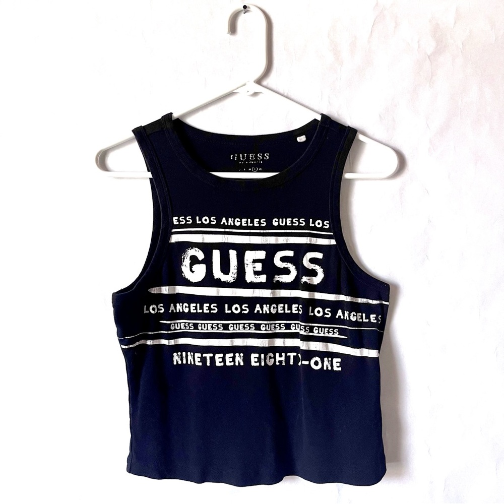 Guess Black Crop Top Racerback Tee Womens Sz Large Sleeveless Streetwear Baddie
